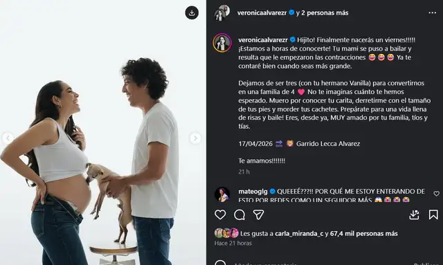 Esposa de Mateo Garrido Lecca dedicó emotivas palabras a su hijo antes de su cesárea. Foto: Instagram.
