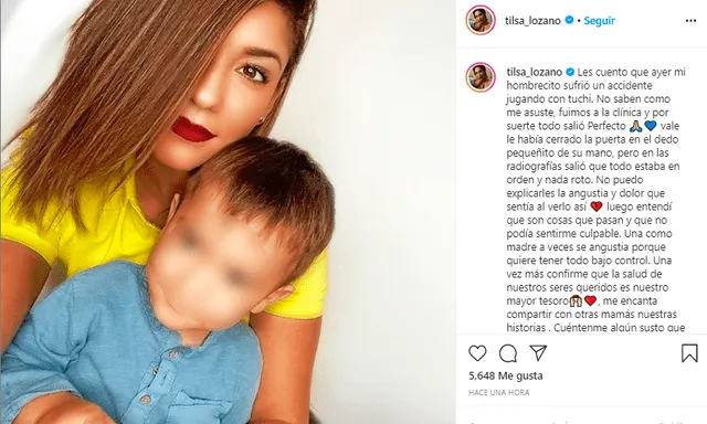 Tilsa Lozano vivió momentos tensos por el accidente de su segundo hijo. Foto: Instagram
