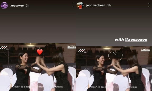 Jeon Yeo Been y Han So Hee inmortalizan su amistad en los AAA 2021. Foto: Instagram