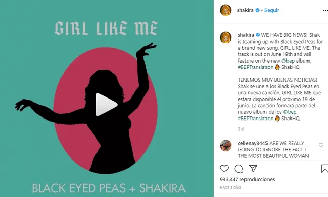 Shakira confirmó su participación. Foto: Captura Instagram
