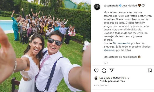 Coco Maggio se casó con la peruana Mayi Sánchez y lo compartió en redes. Foto: Instagram Coco Maggio