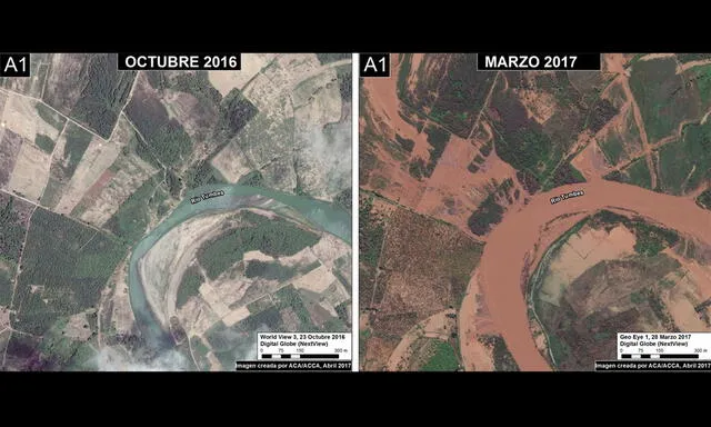 Imágenes satelitales muestran el antes y después de los ríos tras los desbordes [FOTOS]