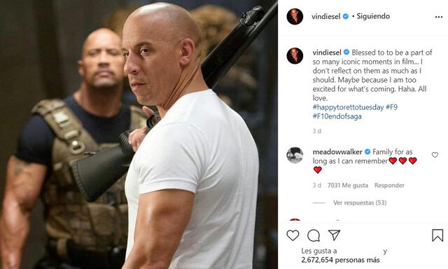 Vin Diesel publicó foto con 'La roca' y actor le responde Foto: Instagram