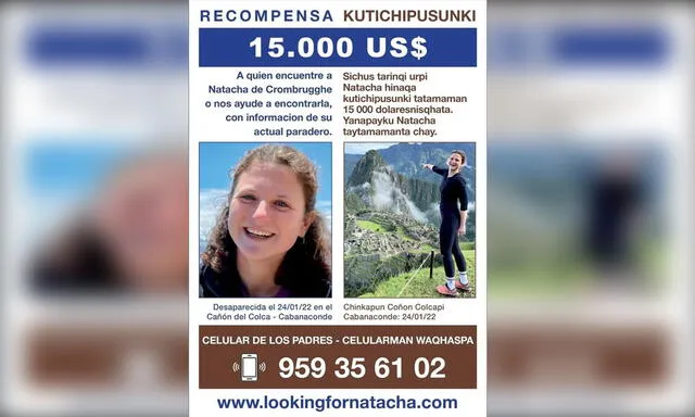 Arequipa: ofrecen recompensa de US$ 15.000 para ubicar a Natacha de Crombrugghe