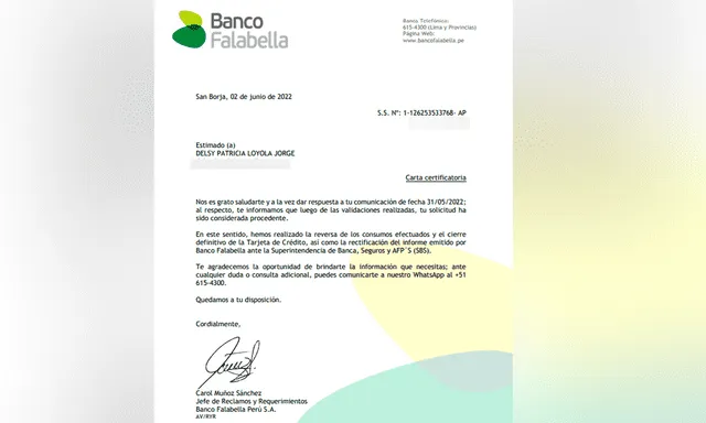 Carta de Banco Falabella.