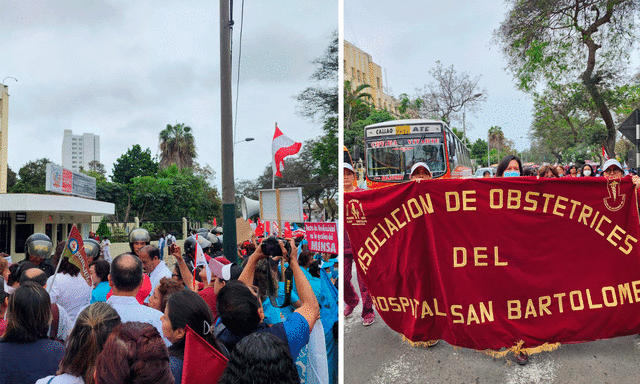 Gremio de obstetras participaron de la marcha en los exteriores del Minsa el lunes 6 de noviembre. Foto: composición La República/Bella Alvites   