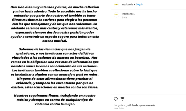 Inzul emite pronunciamiento tras acusaciones a Stefano Toller y Gianfranco Arias. Foto: captura de Instagram/Inzul   