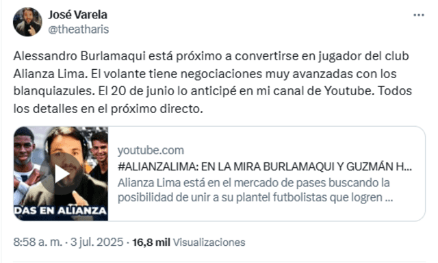 José Valera había anticipado este fichaje. Foto: José Valera vía X José Valera había anticipado este fichaje. Foto: José Valera vía X