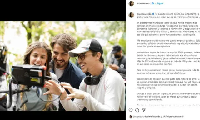 Bruno Ascenzo escribió un post en su cuenta de Instagram respondiendo las críticas de su película. Foto: captura.