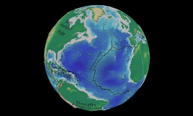 La dorsal Mesoatlántica es la cordillera submarina más grande que existe en la Tierra. Foto: Digital Globe.