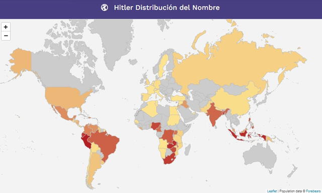  Ranking mundial de las personas llamadas Hitler. Foto: Forebears<br>    