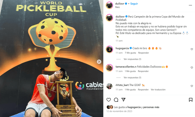 Duilio Vallebuona fue campeón mundial en Pickleball. Foto: Instagram/Duilio Vallebuona   