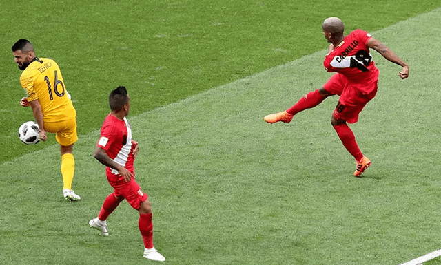  André Carrillo marcó en el 2-0 ante Australia en el mundial de Rusia 2018. Foto: AFP   