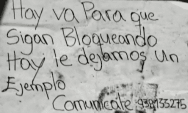 Mensaje extorsivo de delincuentes. Foto: ATV Mensaje extorsivo de delincuentes. Foto: ATV