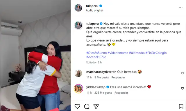 Mensaje de Tula. Foto: Instagram Mensaje de Tula. Foto: Instagram