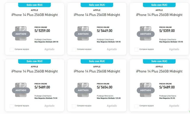 Precios de los iPhone 14 en Perú con Claro. Foto: Perusmart