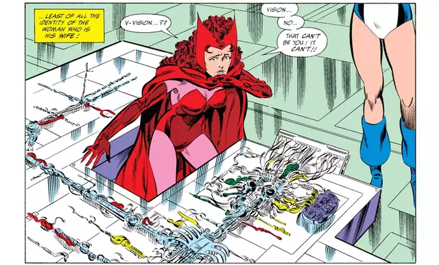 Wanda descubre a Visión desmantelado. Foto: Marvel Cómics Wanda descubre a Visión desmantelado. Foto: Marvel Cómics