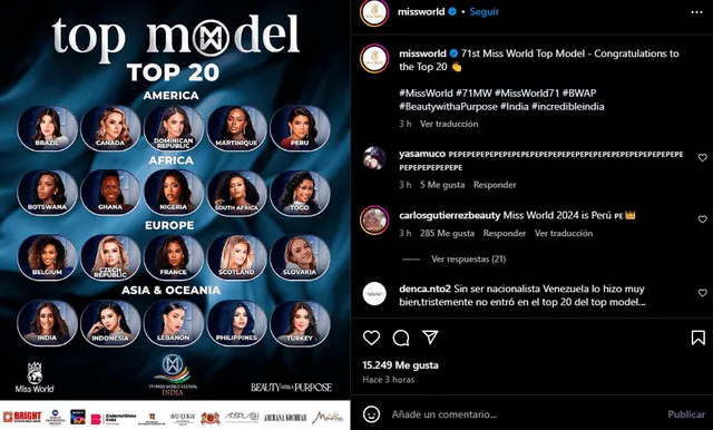 Miss Perú Mundo en el dentro del top 20. Foto: Miss Mundo   