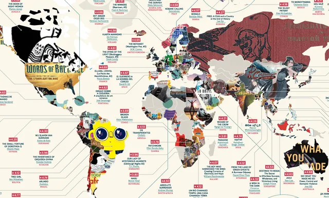 Mapa con el libro mejor calificado de cada país. Foto: WordFinderX    