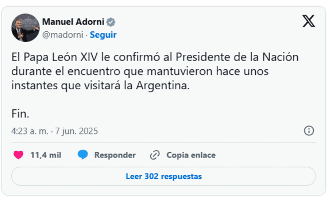 Manuel Adorni, portavoz presidencial y diputado electo por la Ciudad de Buenos Aires. Foto: X Manuel Adorni, portavoz presidencial y diputado electo por la Ciudad de Buenos Aires. Foto: X