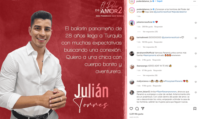 Julian Javier Torres expuso uno de sus objetivos en "El poder del amor 2". Foto: Jullian Javier Torres/Instagram.