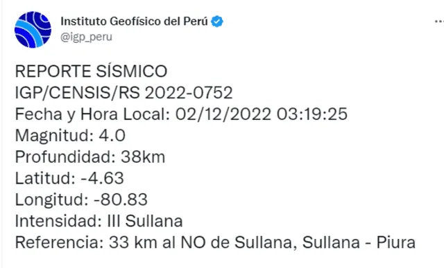 Temblor de hoy en Piura