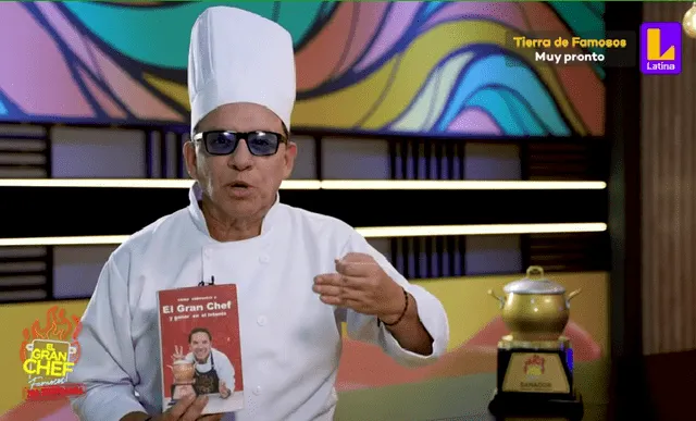 Luego de enfrentarse a Karina Calmet, Ricardo Rondón fue premiado con la olla de 'El gran chef' de la primera temporada. Foto: Captura Latina.   