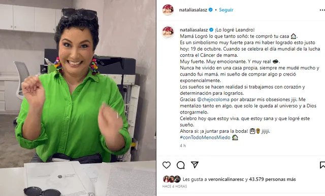  Natalia Salas celebró que adquirió su casa propia con un post en sus redes sociales. Foto: composición LR/Instagram/Natalia Salas   
