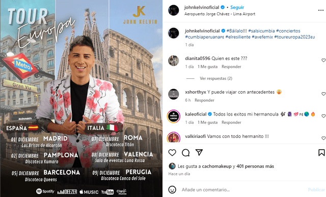  John Kelvin planeó tour a Europa. Foto: Instagram    