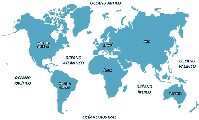  Mapa de los 5 océanos del mundo. Foto: Del Mundo   