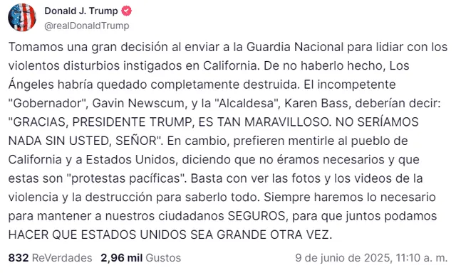 Donald Trump insulta a Gavin Newsom y Karen Bass. Donald Trump insulta a Gavin Newsom y Karen Bass.