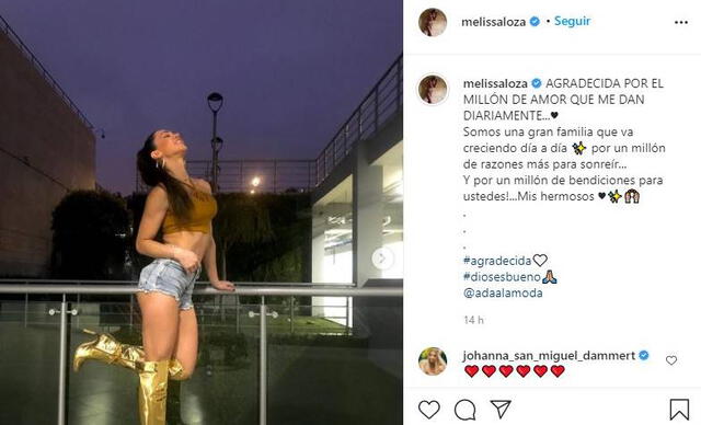 Melissa Loza llega al millón de seguidores en Instagram. Melissa Loza/ Instagram