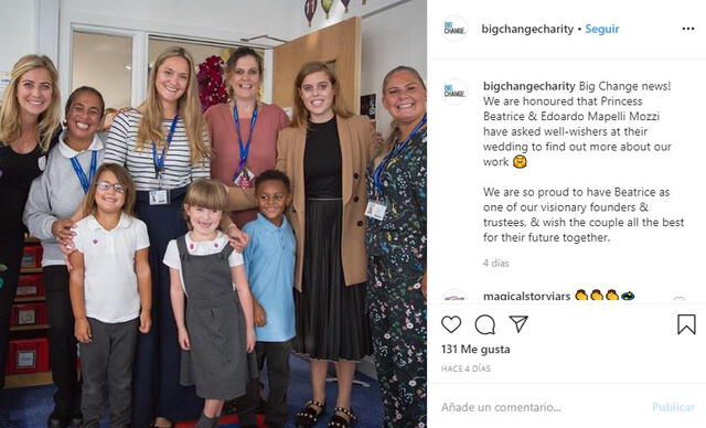 ONG Big Chance felicita a la princesa Beatriz de York (Foto: Captura Instagram)