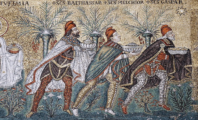 Mosaico italiano, mostrando por primera vez tres magos y sus nombres. Foto José Luis Bernárdez