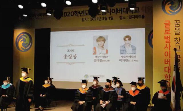 Captura de graduación de Jimin y Taehyung. Foto: Global Cyber University