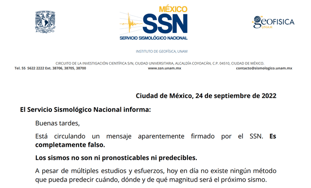 Comunicado del SSN México. Foto: Captura LR/SSN.