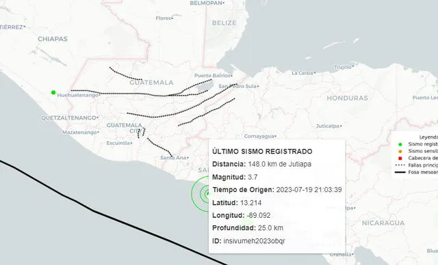 Último temblor registrado en Guatemala. Foto: INSIVUMEH   