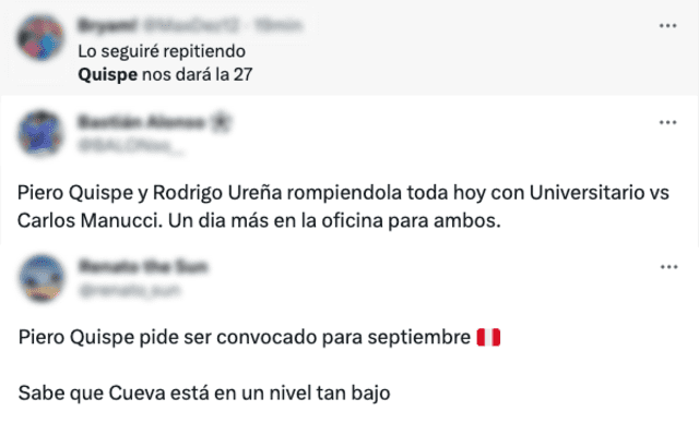 Elogios de los hinchas a Piero Quispe. Foto: composición LR/Twitter   