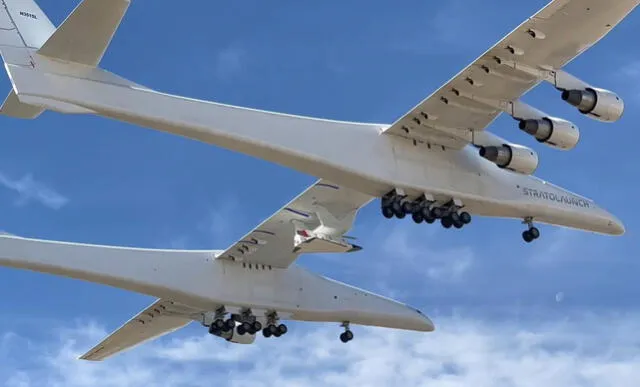  La fuerza de este gigante requiere nada menos que seis motores del Boeing 747. Foto: Stratolaunch.com.   