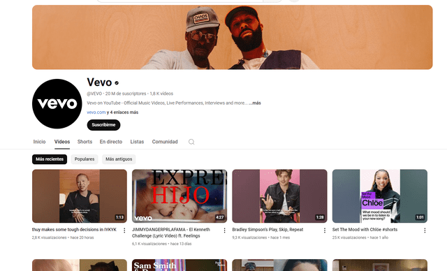  Así luce el canal oficial de VEVO. Foto: YouTube   