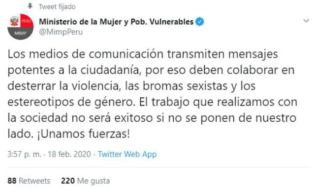 Ministerio de la Mujer y Poblaciones Vulnerables en Twitter
