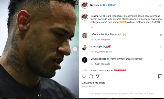 Mensaje de Neymar en sus redes sociales. Foto: captura Instagram Neymar