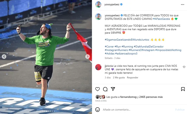 José Peláez y su faceta deportiva. Foto: captura de Instagram de José Peláez   