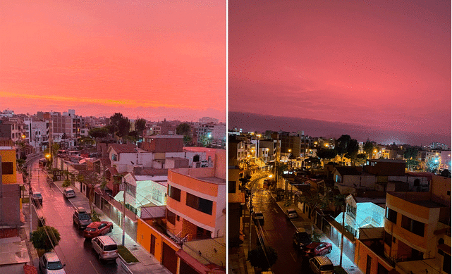 Vista del cielo desde La Perla en la tarde y al anochecer del 5 de noviembre. Foto: Composición LR / Daniela Otoya   