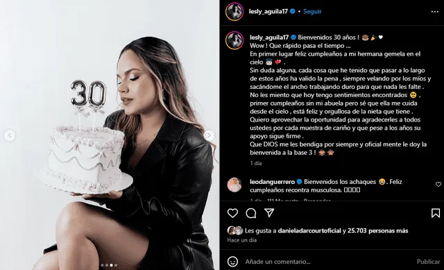 Lesly Águila publicó mensaje tras cumplir 30 años. Foto: Instagram/Lesly Águila   