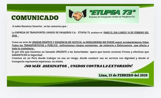  Aviso de la empresa Etupsa 73. Foto: comunicado.   