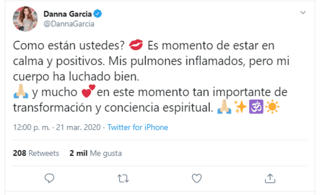 Danna García se encuentra más estable tras ser diagnosticada con el coronavirus.