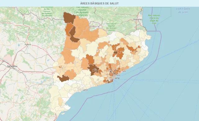 Casos positivos de coronavirus en cada área de Cataluña. (Foto: Agencia de Calidad y Evaluación Sanitaria de Catalña - AQUA)