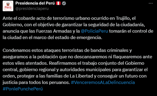  Gobierno se pronunció tras explosión en Ministerio Público de Trujillo.   