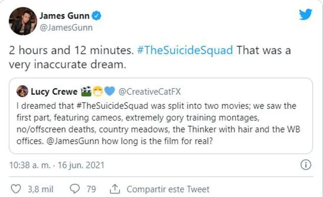 James Gunn indica duración de The Suicide Squad. Foto: Twitter / James Gunn